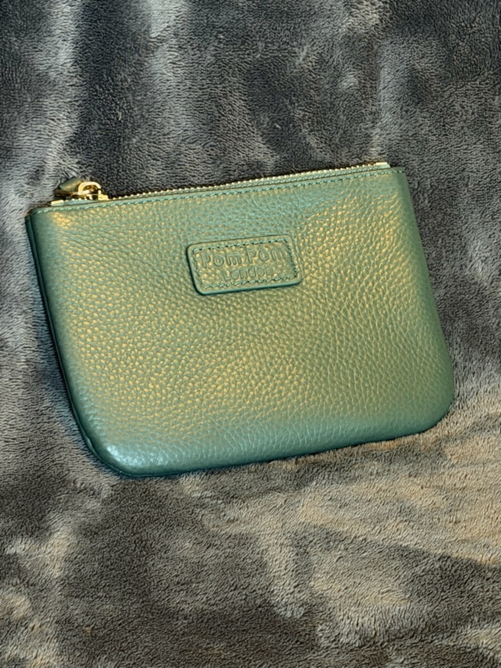 Tommy Hilfiger Teal Pebbled Leather Zip Cosmetic Pouch